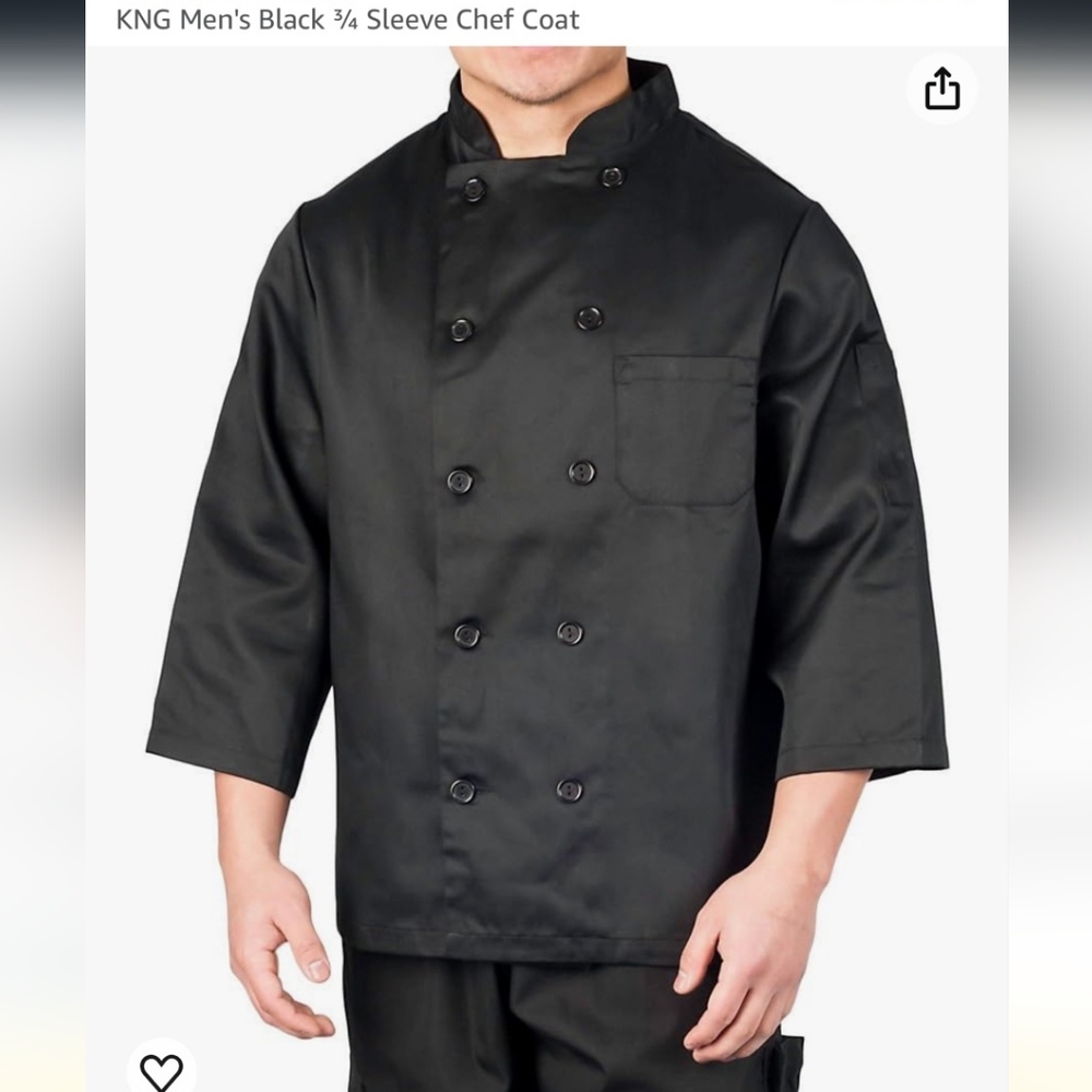 KNG | Men's 3/4 Sleeve Chef Coat Large Black Unisex - Picture 9 of 11